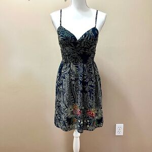 Anthropologie/Staring at Stars Navy Blue Paisley Floral Dress Size 4